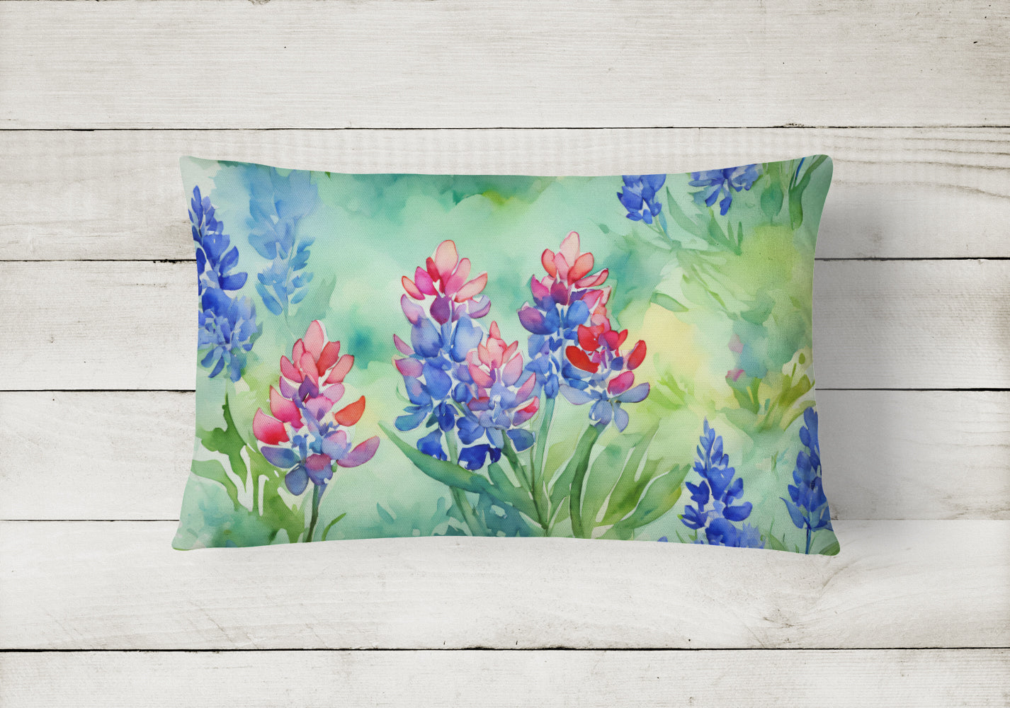 Texas Bluebonnets in Watercolor Decorative Throw Pillow 12x16 Indoor Outdoor Accent Cushion, Fabric Cover with Insert for Sofa, Bed, Porch & Living Room