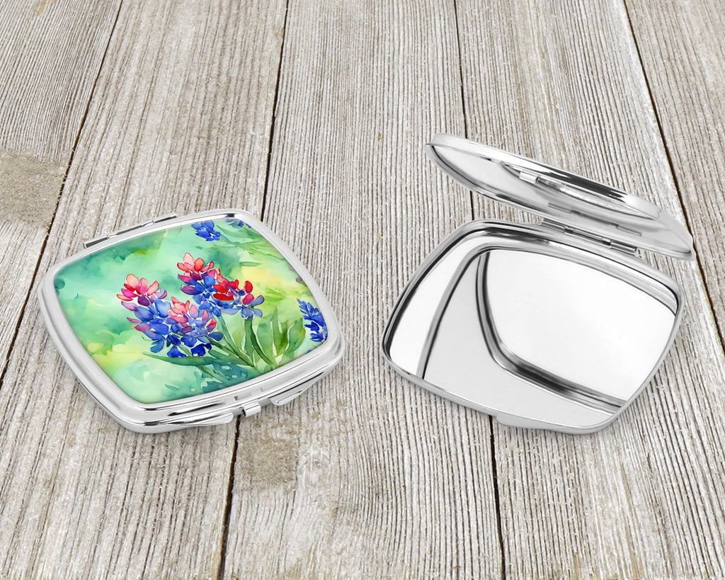 Texas Bluebonnets in Watercolor Compact Mirror Decorative Travel Makeup Mirror for Women Girls Gifts Pocket Makeup Mirror Folding Handheld