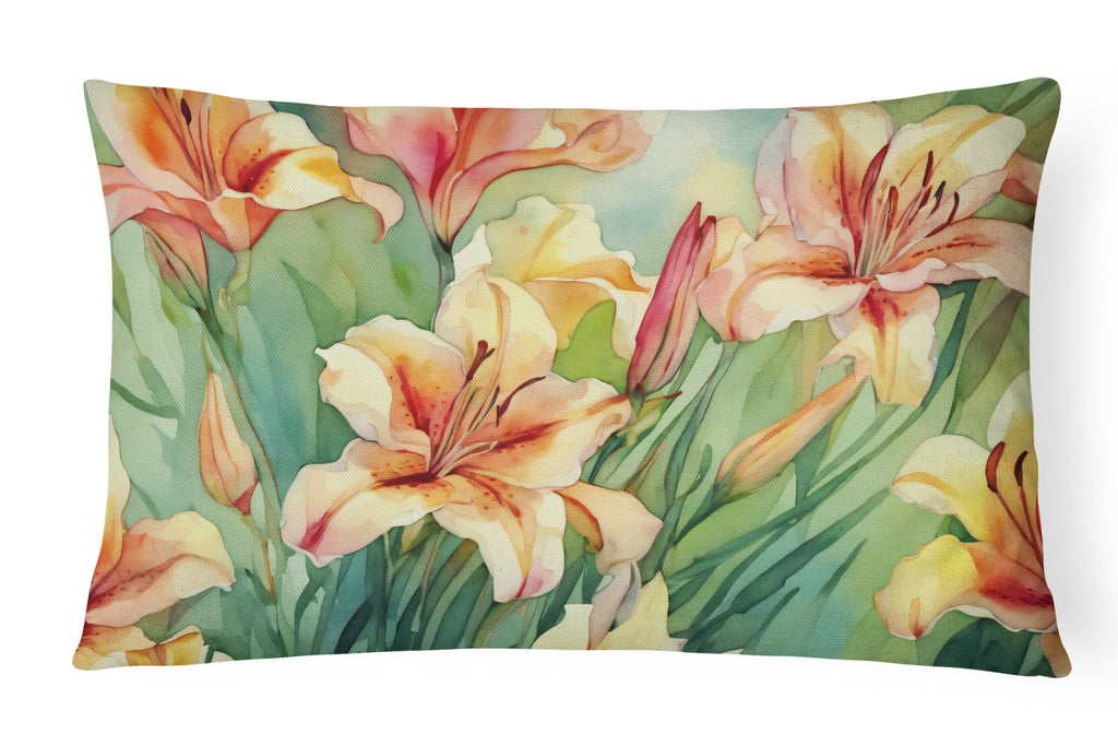 Utah Sego Lilies in Watercolor Decorative Throw Pillow 12x16 Indoor Outdoor Accent Cushion, Fabric Cover with Insert for Sofa, Bed, Porch & Living Room