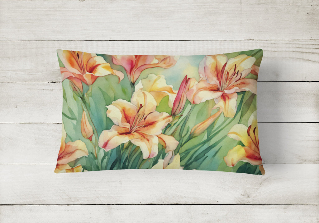Utah Sego Lilies in Watercolor Decorative Throw Pillow 12x16 Indoor Outdoor Accent Cushion, Fabric Cover with Insert for Sofa, Bed, Porch & Living Room