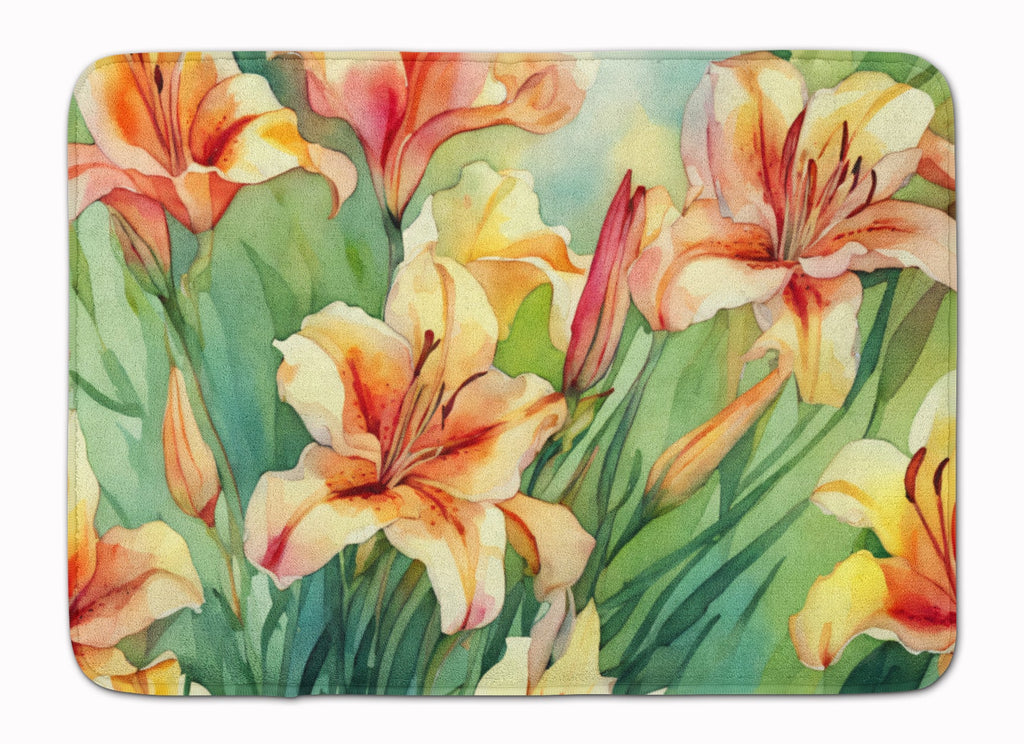 Utah Sego Lilies in Watercolor Memory Foam Kitchen Mat Machine Washable Anti-Fatigue Cushion Comfort Bath or Kitchen Rug