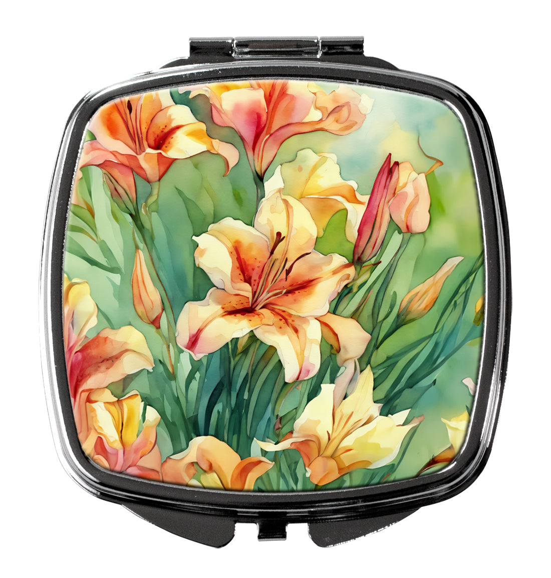 Utah Sego Lilies in Watercolor Compact Mirror Decorative Travel Makeup Mirror for Women Girls Gifts Pocket Makeup Mirror Folding Handheld