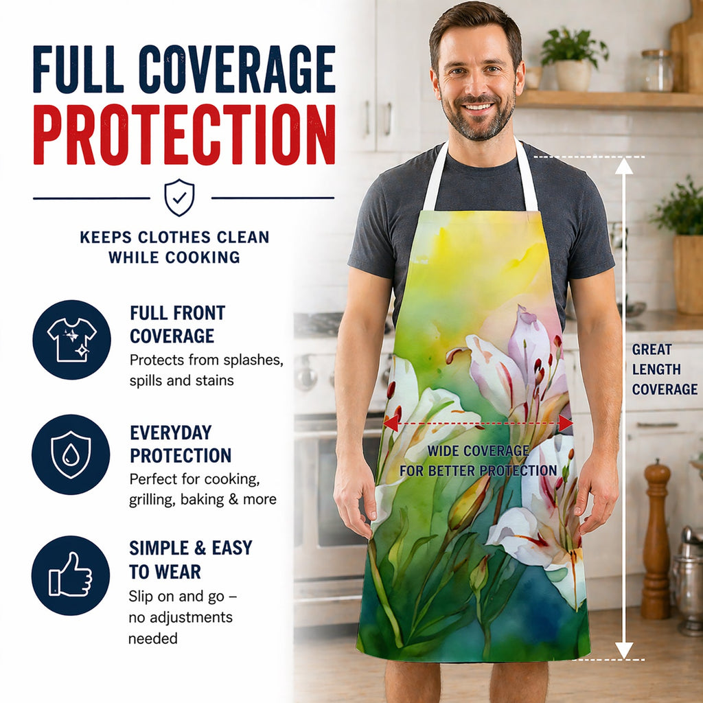 Utah Sego Lilies in Watercolor Apron Cooking Kitchen Server Baking Crafts Gardening for Adult Women Men, Unisex, Large, Multicolor
