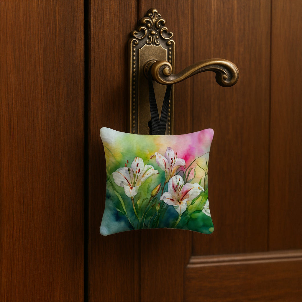 Utah Sego Lilies in Watercolor Hanging Square Fabric Ornament 3.5 × 3.5 Decorative Door-Knob & Tree Hanger, Soft Fabric
