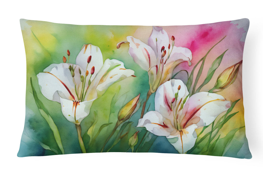 Utah Sego Lilies in Watercolor Decorative Throw Pillow 12x16 Indoor Outdoor Accent Cushion, Fabric Cover with Insert for Sofa, Bed, Porch & Living Room