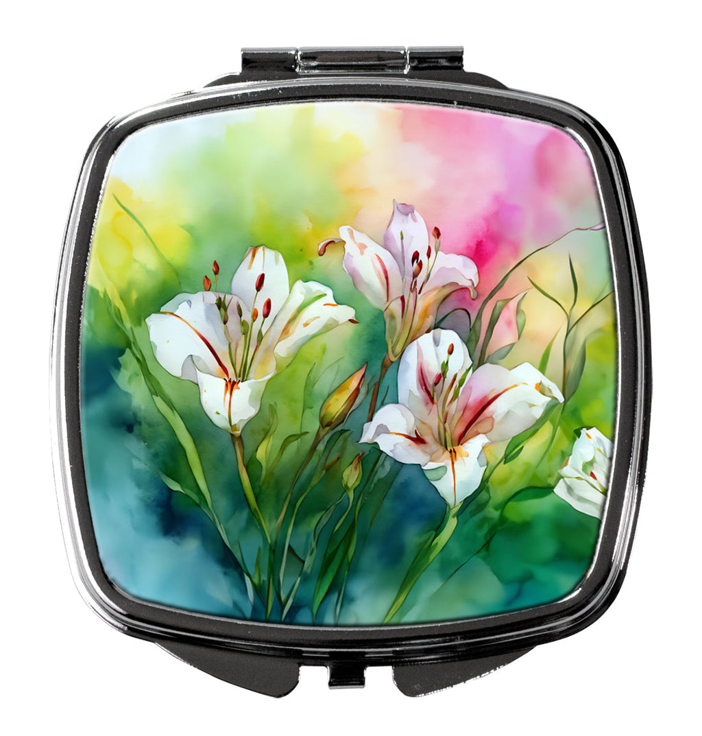 Utah Sego Lilies in Watercolor Compact Mirror Decorative Travel Makeup Mirror for Women Girls Gifts Pocket Makeup Mirror Folding Handheld