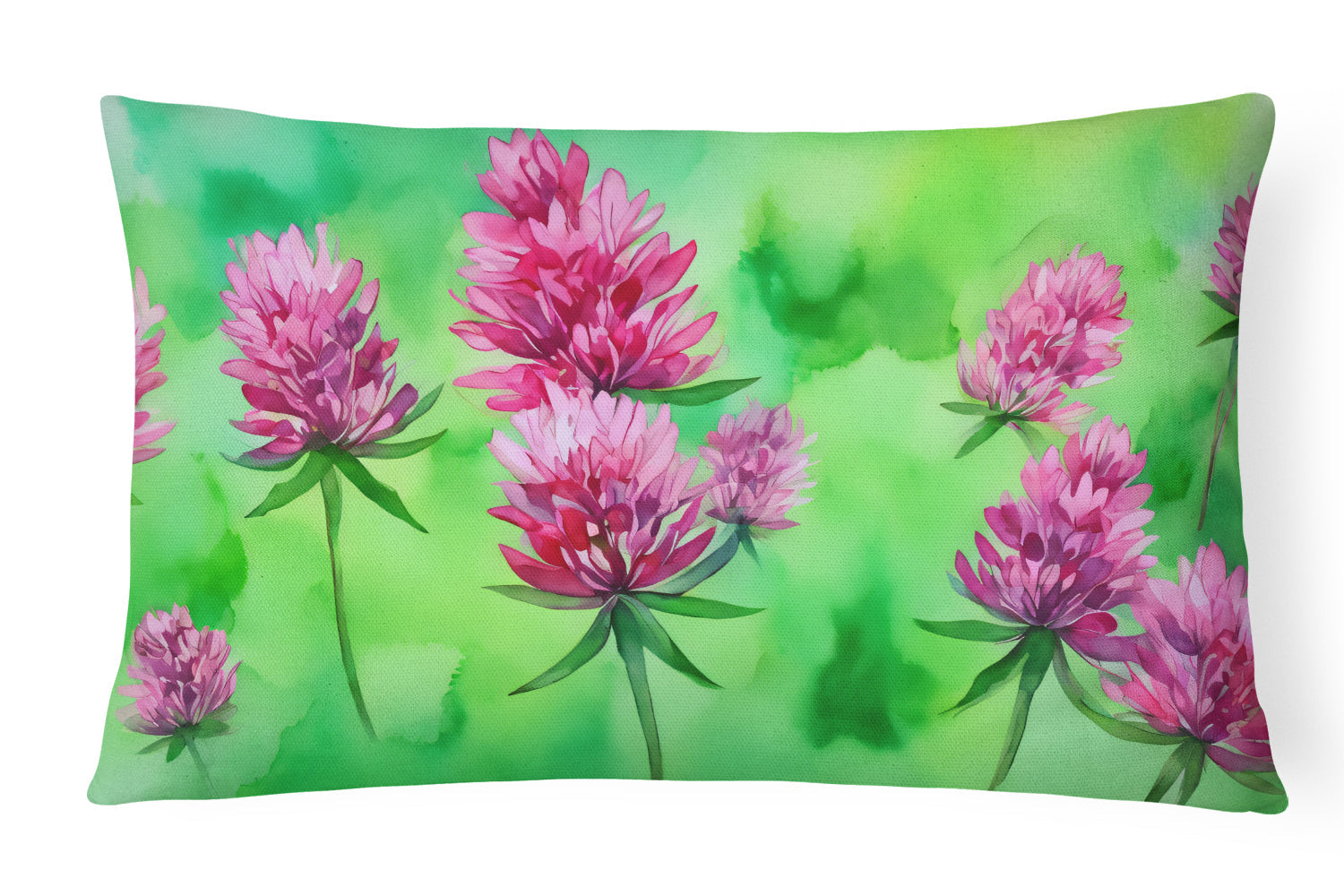Vermont Red Clover in Watercolor Decorative Throw Pillow 12x16 Indoor Outdoor Accent Cushion, Fabric Cover with Insert for Sofa, Bed, Porch & Living Room
