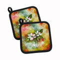 Virginia American Dogwood in Watercolor Pot Holder Set of 2 Heat Resistant Quilted Hot Pads 7.5 x 7.5 Inch, Insulated Kitchen Trivets for Cooking & Baking