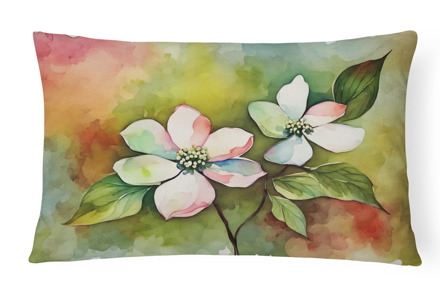 Virginia American Dogwood in Watercolor Decorative Throw Pillow 12x16 Indoor Outdoor Accent Cushion, Fabric Cover with Insert for Sofa, Bed, Porch & Living Room