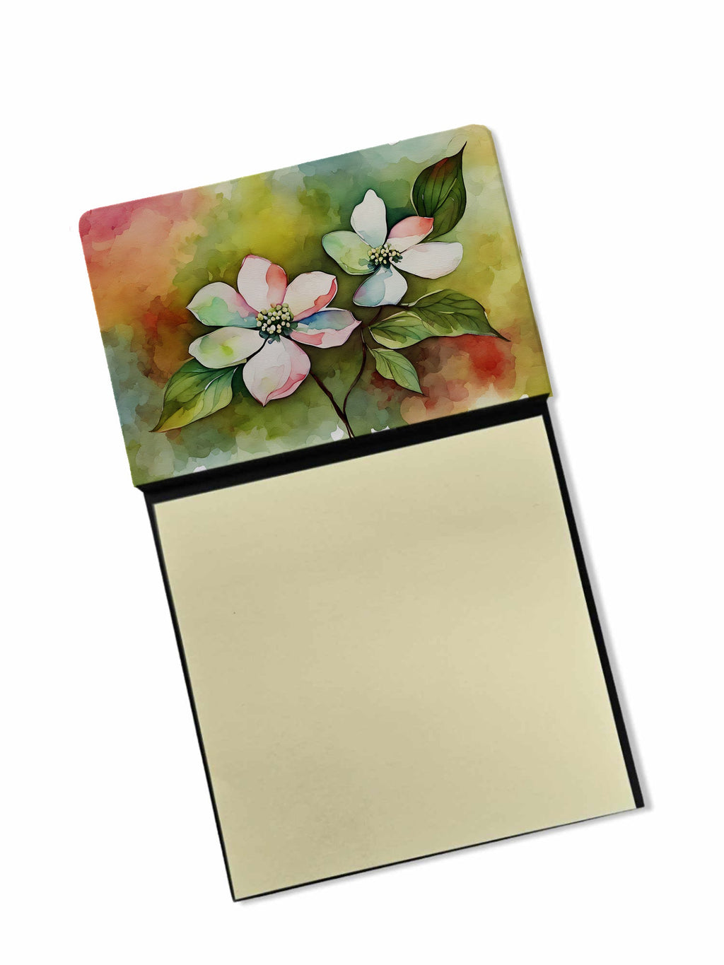 Virginia American Dogwood in Watercolor Watercolor Sticky Note Holder Refillable Dispenser Desk Accessory 3x3 Pad Gift