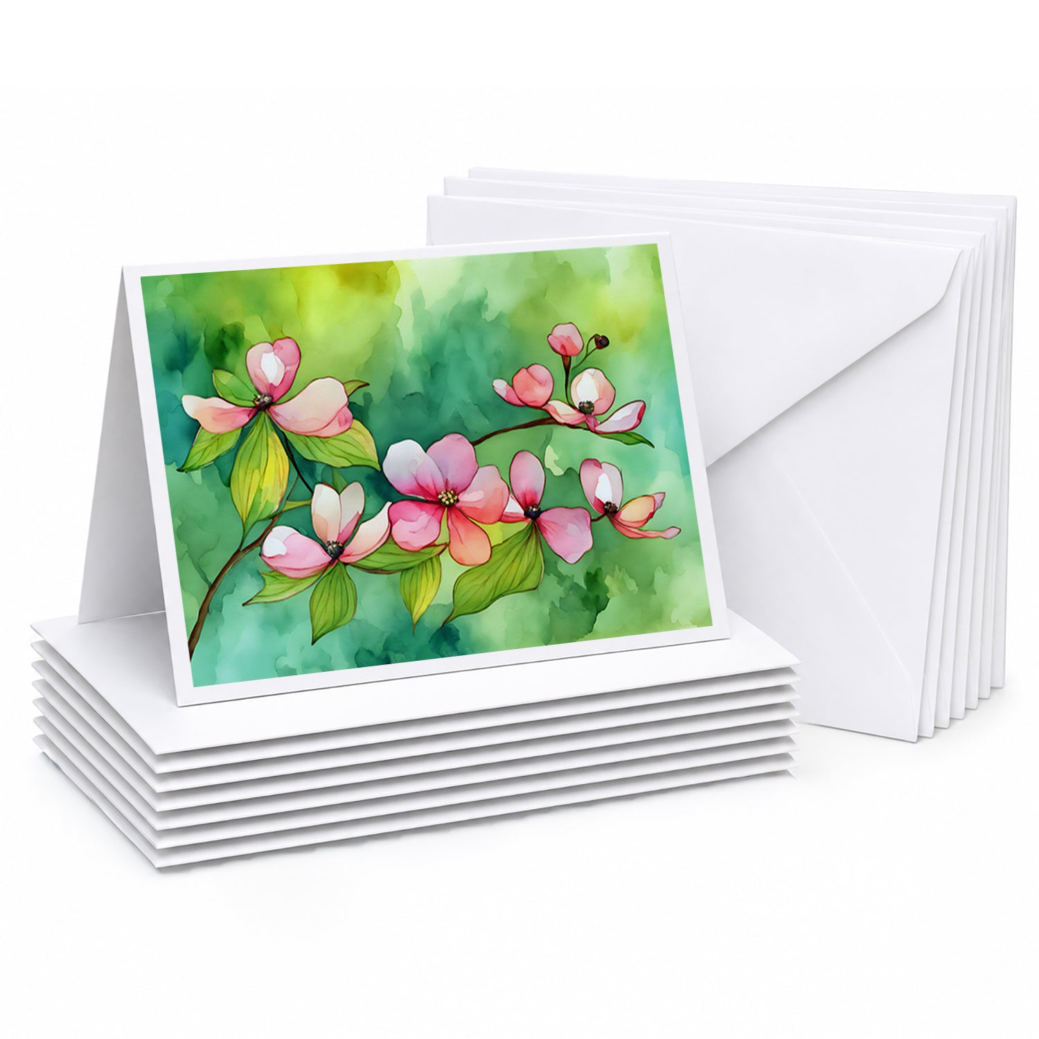 Virginia American Dogwood in Watercolor Greeting Cards Pack of 8 Blank Cards with Envelopes Whimsical A7 Size 5x7