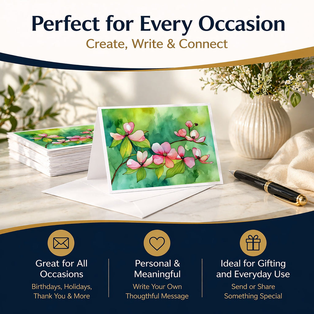 Virginia American Dogwood in Watercolor Greeting Cards Pack of 8 Blank Cards with Envelopes Whimsical A7 Size 5x7