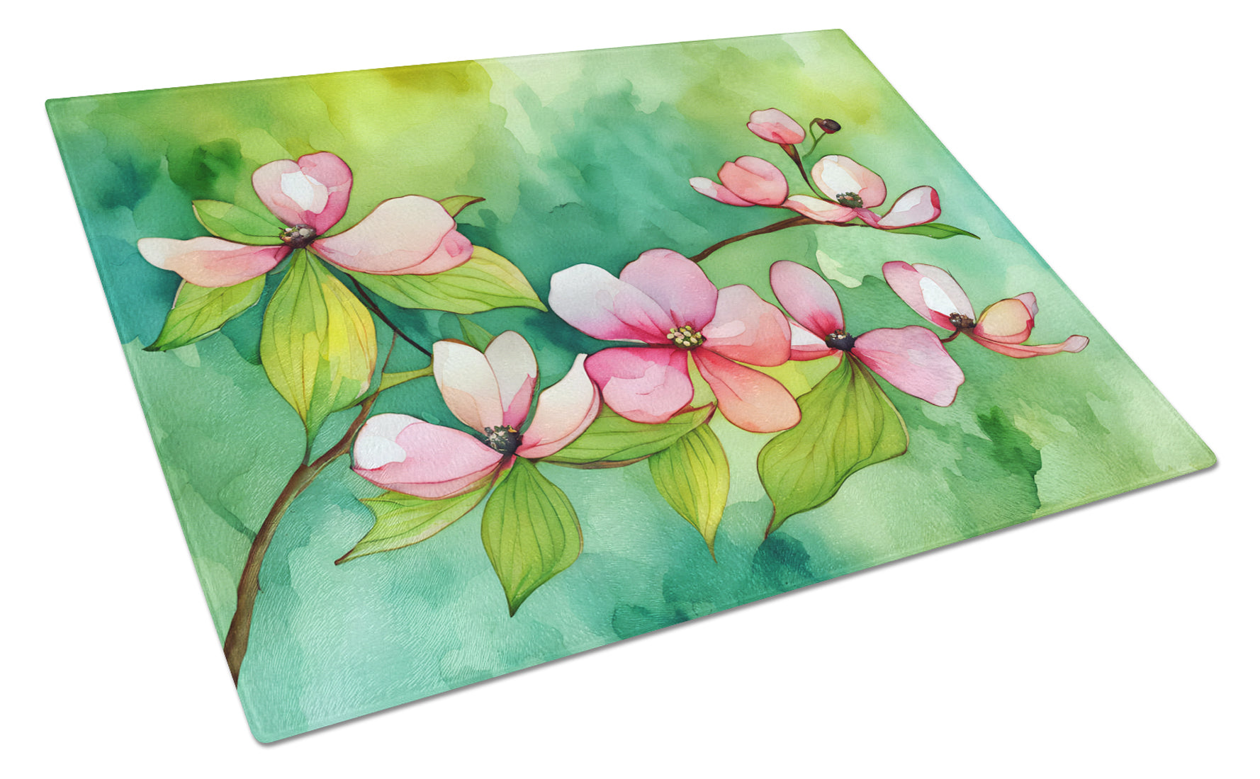 Virginia American Dogwood in Watercolor Cutting Board Tempered Glass Kitchen Cutting Surface, Heat Resistant Chopping, Non-Slip Feet, Food Prep & Serving