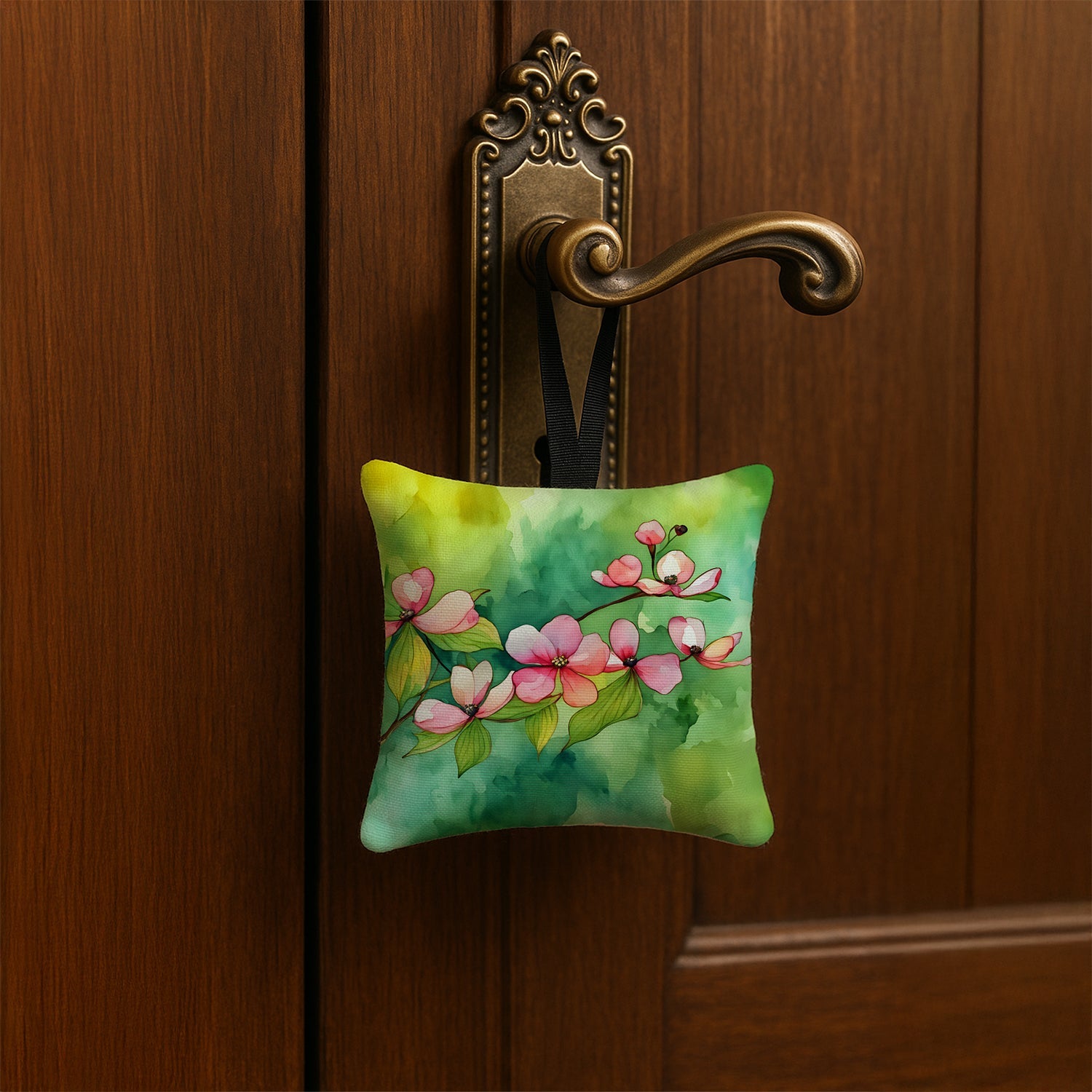 Virginia American Dogwood in Watercolor Hanging Square Fabric Ornament 3.5 × 3.5 Decorative Door-Knob & Tree Hanger, Soft Fabric