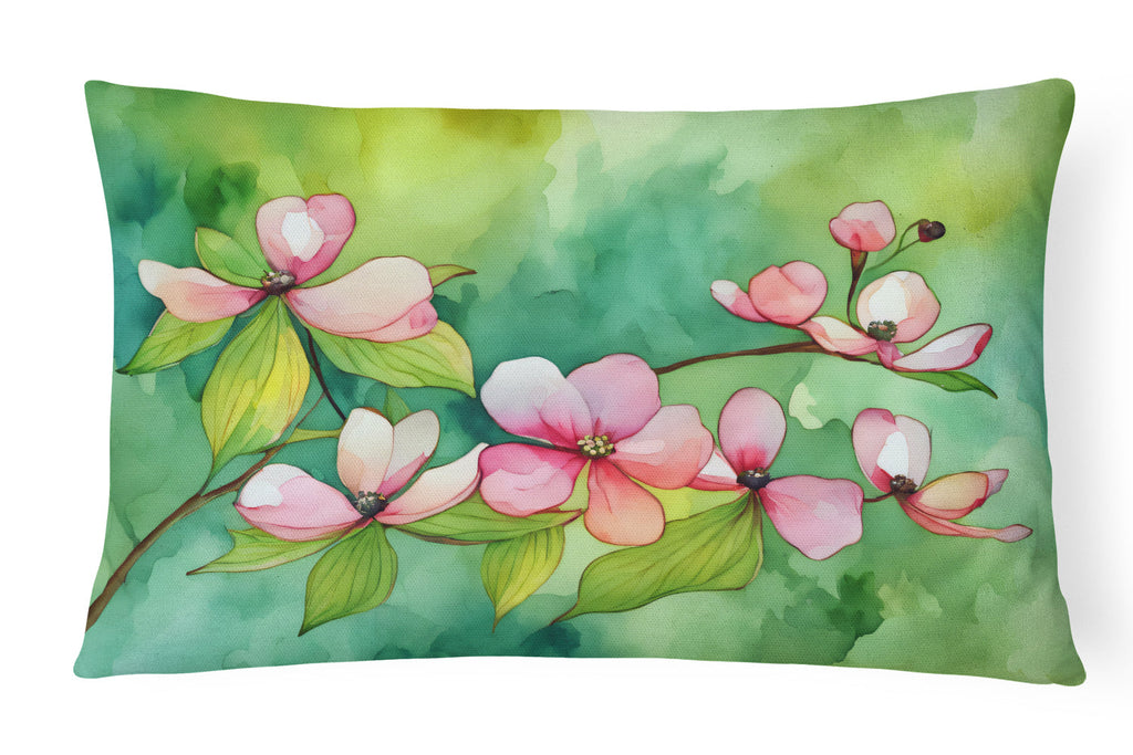 Virginia American Dogwood in Watercolor Decorative Throw Pillow 12x16 Indoor Outdoor Accent Cushion, Fabric Cover with Insert for Sofa, Bed, Porch & Living Room
