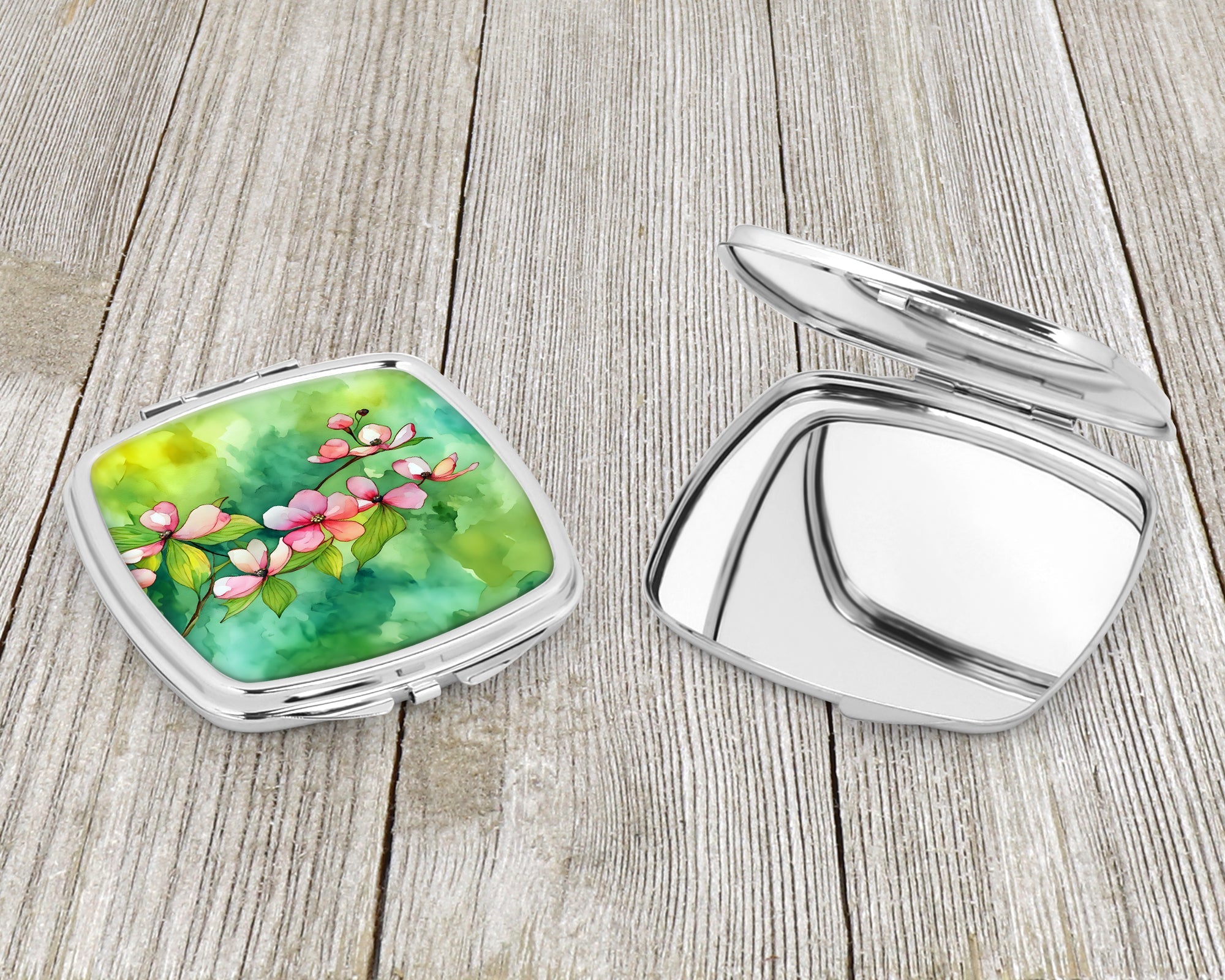 Virginia American Dogwood in Watercolor Compact Mirror Decorative Travel Makeup Mirror for Women Girls Gifts Pocket Makeup Mirror Folding Handheld