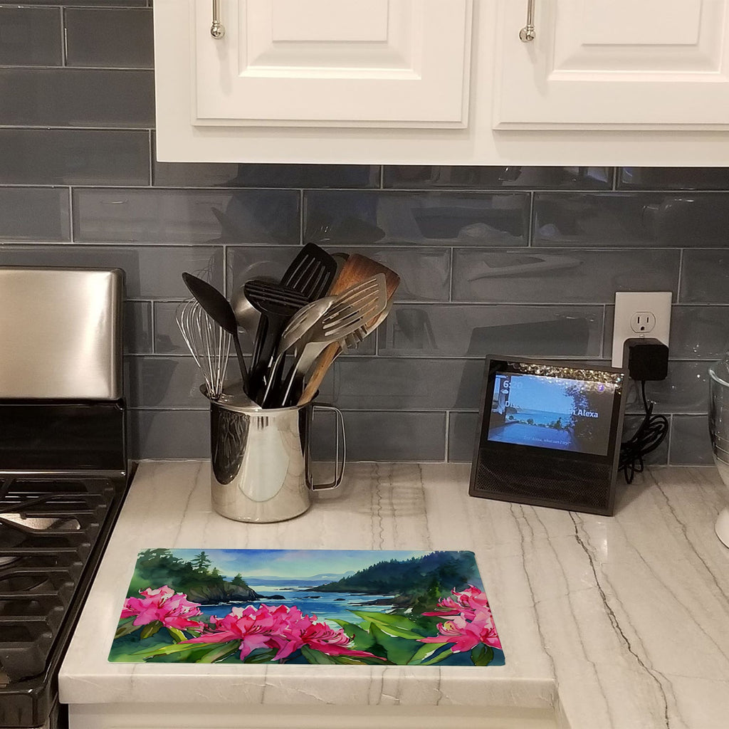 Washington Coast Rhododendrons in Watercolor Cutting Board Tempered Glass Kitchen Cutting Surface, Heat Resistant Chopping, Non-Slip Feet, Food Prep & Serving