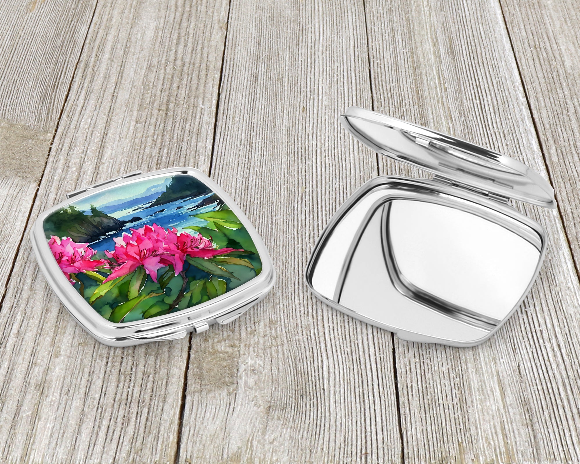 Washington Coast Rhododendrons in Watercolor Compact Mirror Decorative Travel Makeup Mirror for Women Girls Gifts Pocket Makeup Mirror Folding Handheld