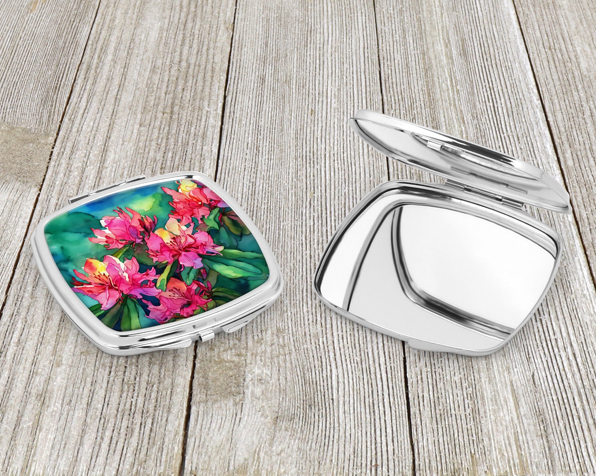 West Virginia Rhododendrons in Watercolor Compact Mirror Decorative Travel Makeup Mirror for Women Girls Gifts Pocket Makeup Mirror Folding Handheld