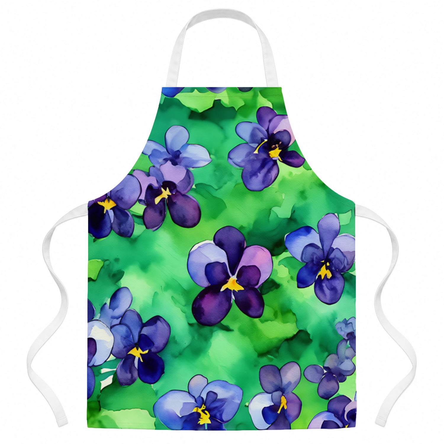Wisconsin Wood Violets in Watercolor Apron Cooking Kitchen Server Baking Crafts Gardening for Adult Women Men, Unisex, Large, Multicolor