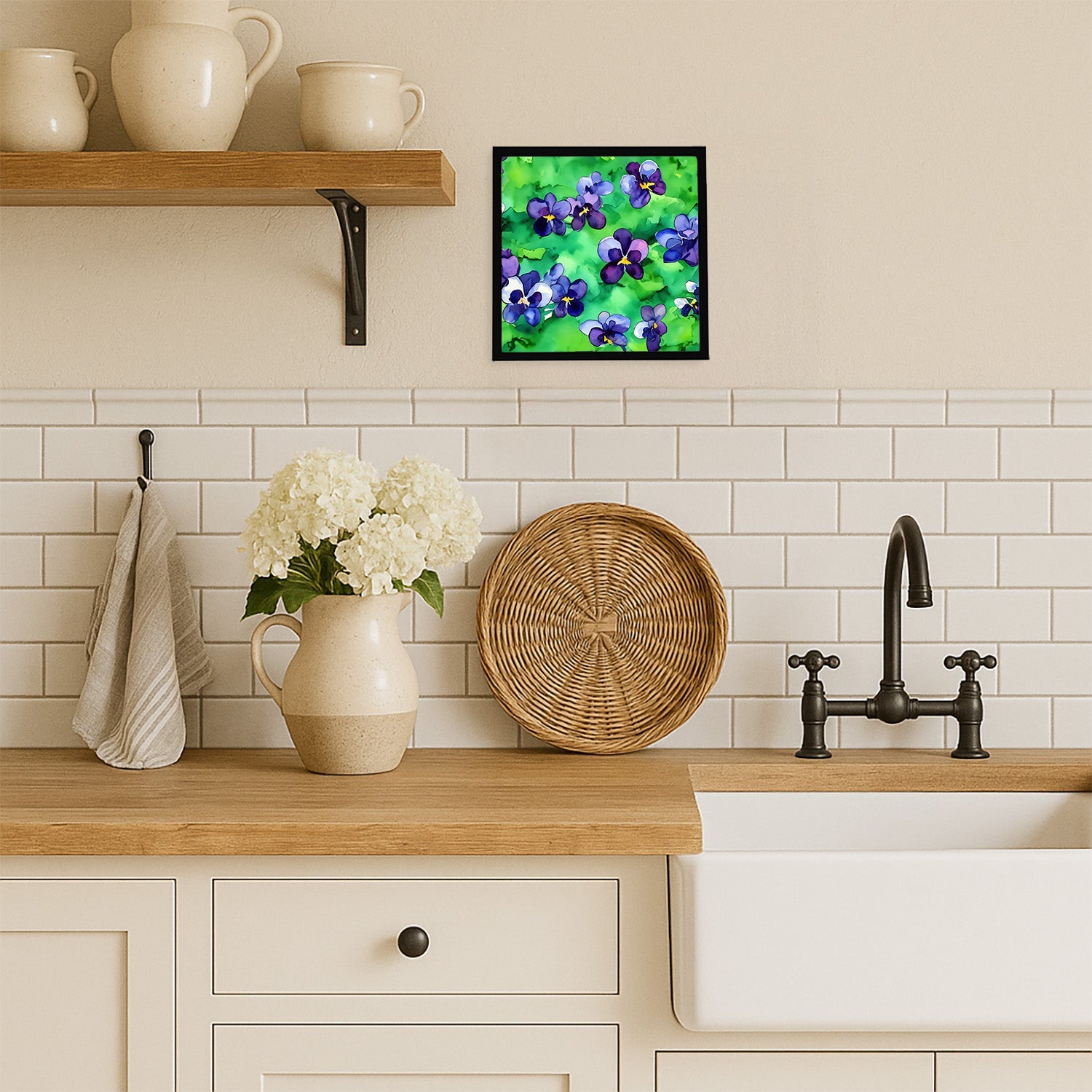 Wisconsin Wood Violets in Watercolor Framed Metal Print Bathroom, Kitchen, Office, Home Decor Wall Art Ready to Hang, Square, 8X8