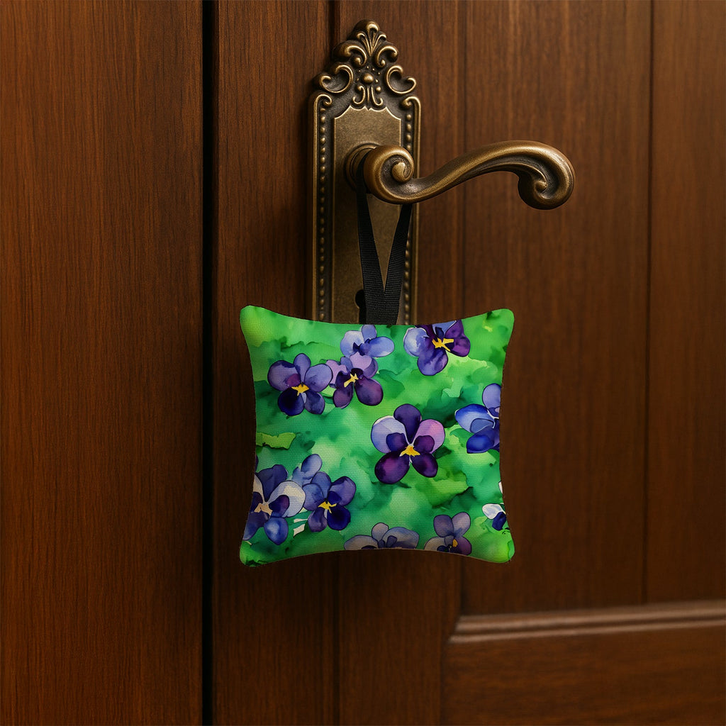 Wisconsin Wood Violets in Watercolor Hanging Square Fabric Ornament 3.5 × 3.5 Decorative Door-Knob & Tree Hanger, Soft Fabric