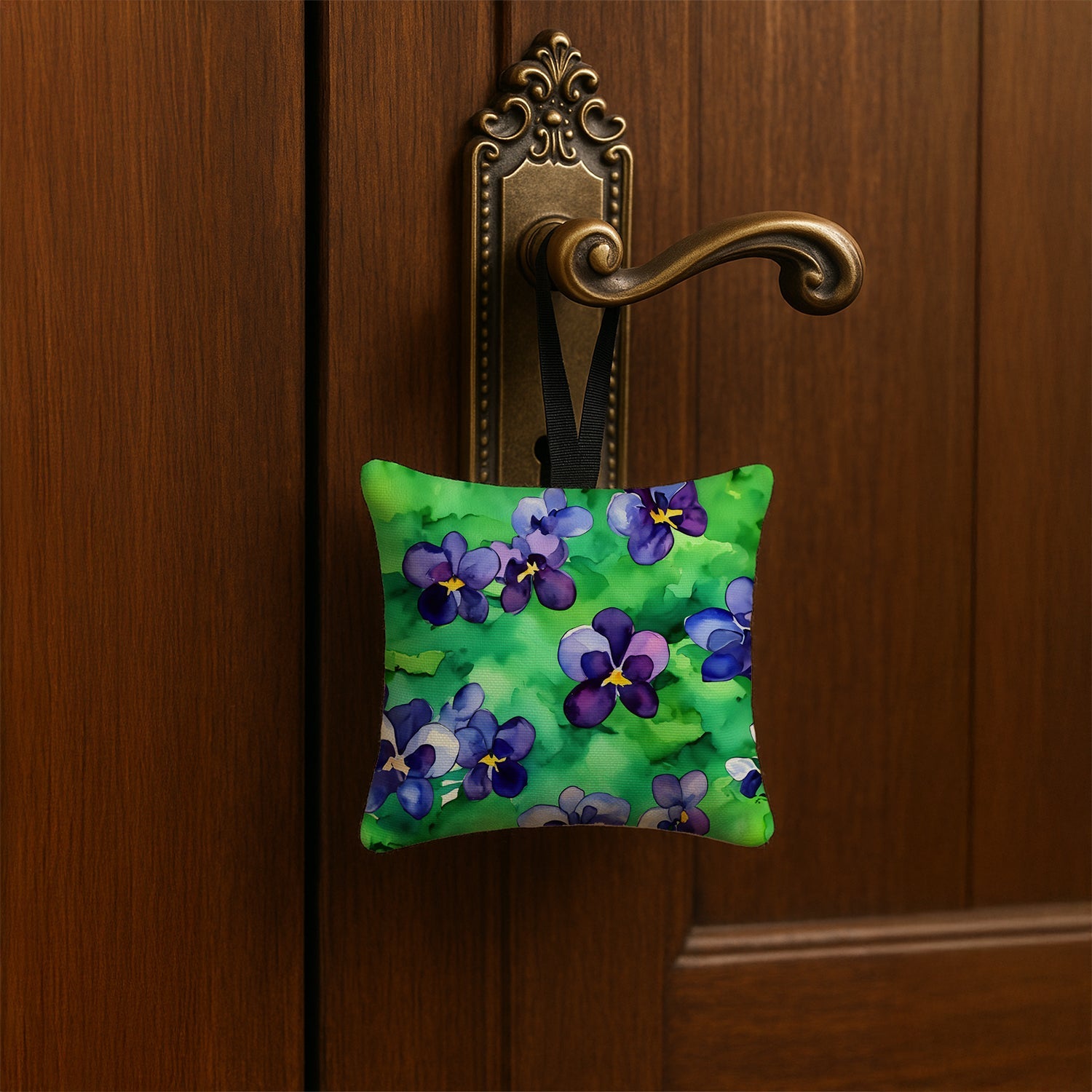 Wisconsin Wood Violets in Watercolor Hanging Square Fabric Ornament 3.5 × 3.5 Decorative Door-Knob & Tree Hanger, Soft Fabric