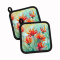 Wyoming Indian Paintbrush in Watercolor Pot Holder Set of 2 Heat Resistant Quilted Hot Pads 7.5 x 7.5 Inch, Insulated Kitchen Trivets for Cooking & Baking