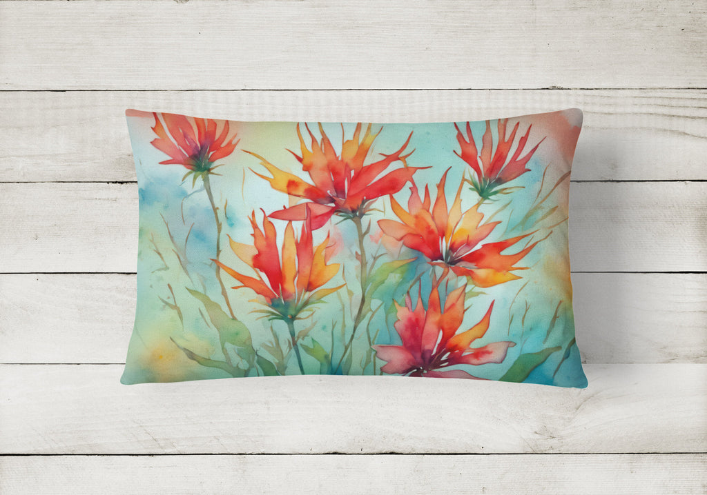 Wyoming Indian Paintbrush in Watercolor Decorative Throw Pillow 12x16 Indoor Outdoor Accent Cushion, Fabric Cover with Insert for Sofa, Bed, Porch & Living Room