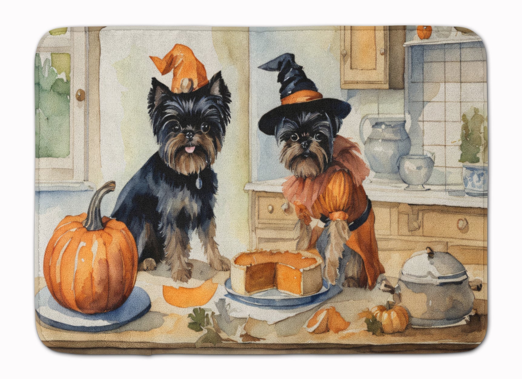 Affenpinscher Fall Kitchen Pumpkins Memory Foam Kitchen Mat Machine Washable Anti-Fatigue Cushion Comfort Bath or Kitchen Rug