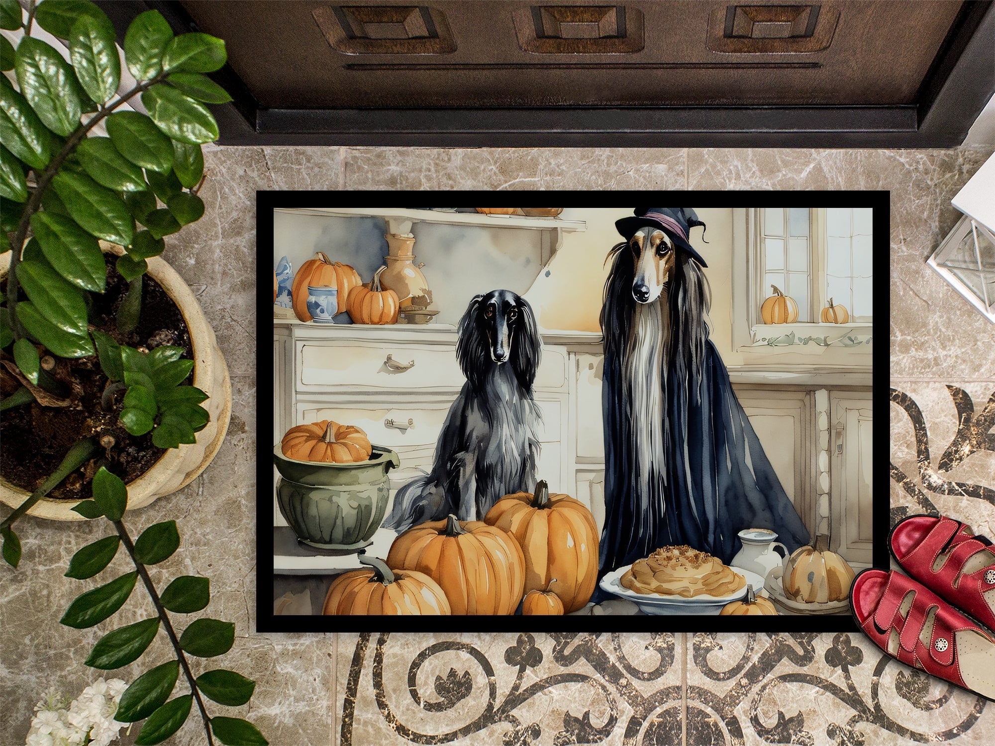 Afghan Hound Fall Kitchen Pumpkins Doormat Indoor Outdoor 24H X 36W Front Door Mat Rugs for Entryway, Non Slip Washable Low Pile,
