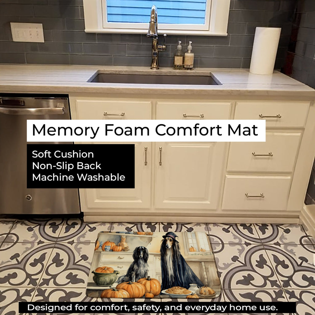Afghan Hound Fall Kitchen Pumpkins Memory Foam Kitchen Mat Machine Washable Anti-Fatigue Cushion Comfort Bath or Kitchen Rug