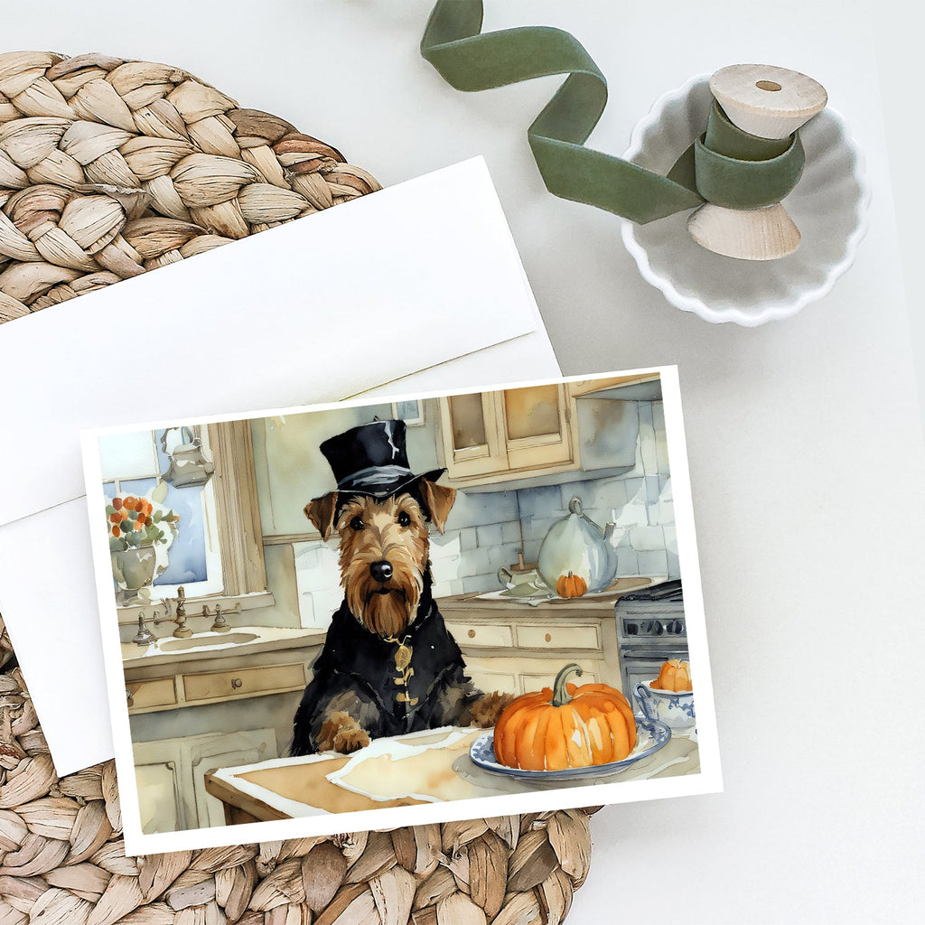 Airedale Terrier Fall Kitchen Pumpkins Greeting Cards Pack of 8 Blank Cards with Envelopes Whimsical A7 Size 5x7