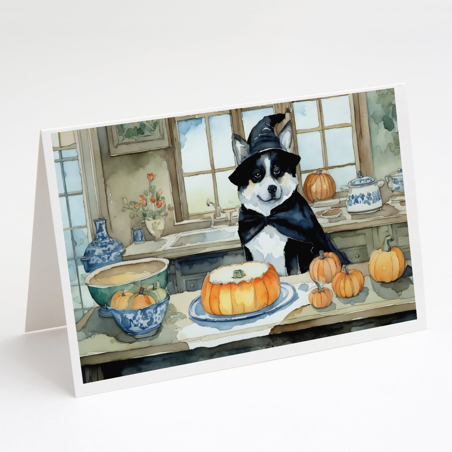 Akita Fall Kitchen Pumpkins Greeting Cards Pack of 8 Blank Cards with Envelopes Whimsical A7 Size 5x7