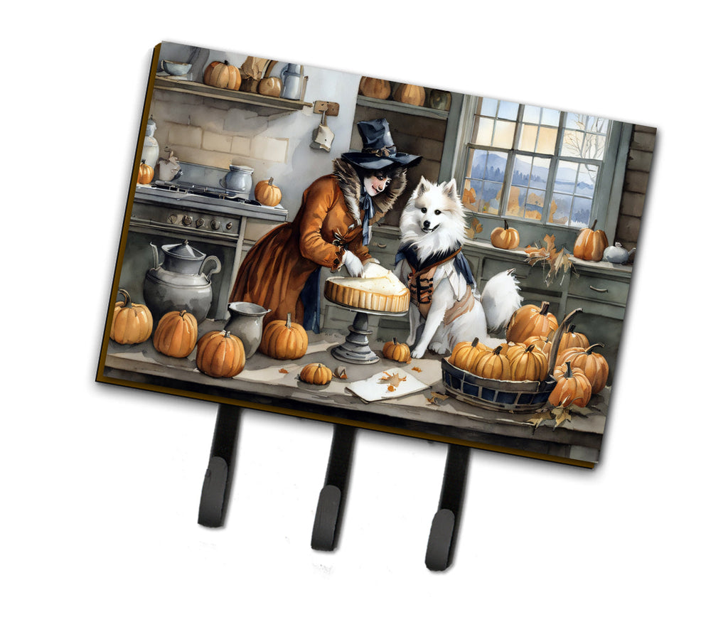 American Eskimo Fall Kitchen Pumpkins Leash or Key Holder Wall Hooks, Coat Rack Wall Mount, for Hanging Keys, Towels, Aprons, Leashes