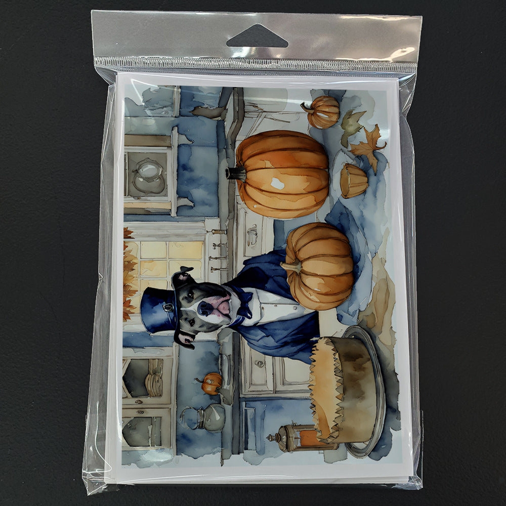 Pit Bull Terrier Fall Kitchen Pumpkins Greeting Cards Pack of 8 Blank Cards with Envelopes Whimsical A7 Size 5x7