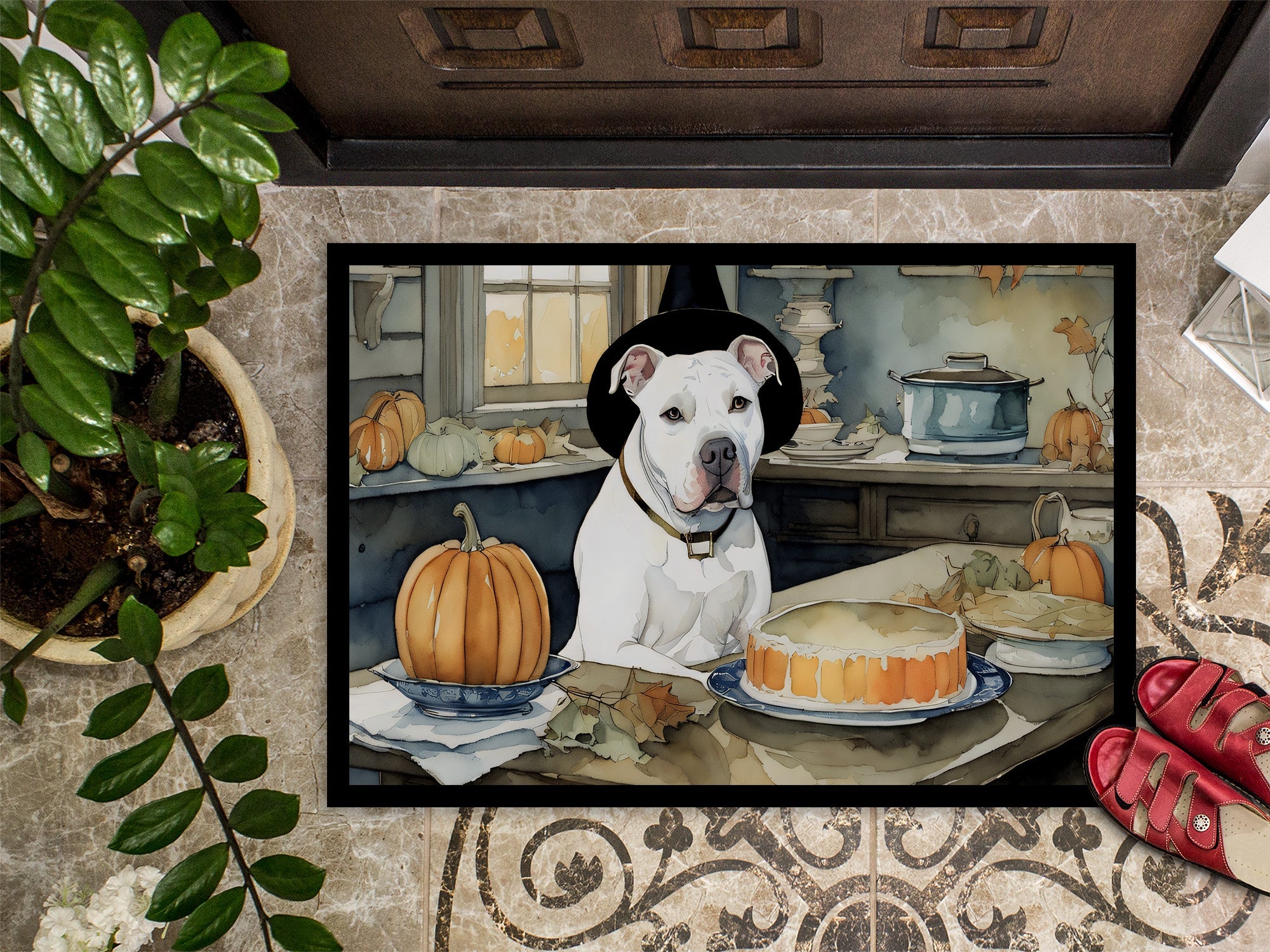 Pit Bull Terrier Fall Kitchen Pumpkins Doormat Indoor Outdoor 24H X 36W Front Door Mat Rugs for Entryway, Non Slip Washable Low Pile,