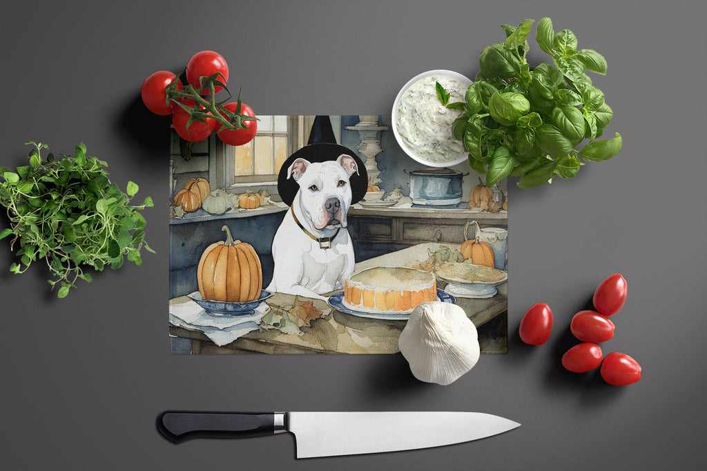 Pit Bull Terrier Fall Kitchen Pumpkins Cutting Board Tempered Glass Kitchen Cutting Surface, Heat Resistant Chopping, Non-Slip Feet, Food Prep & Serving