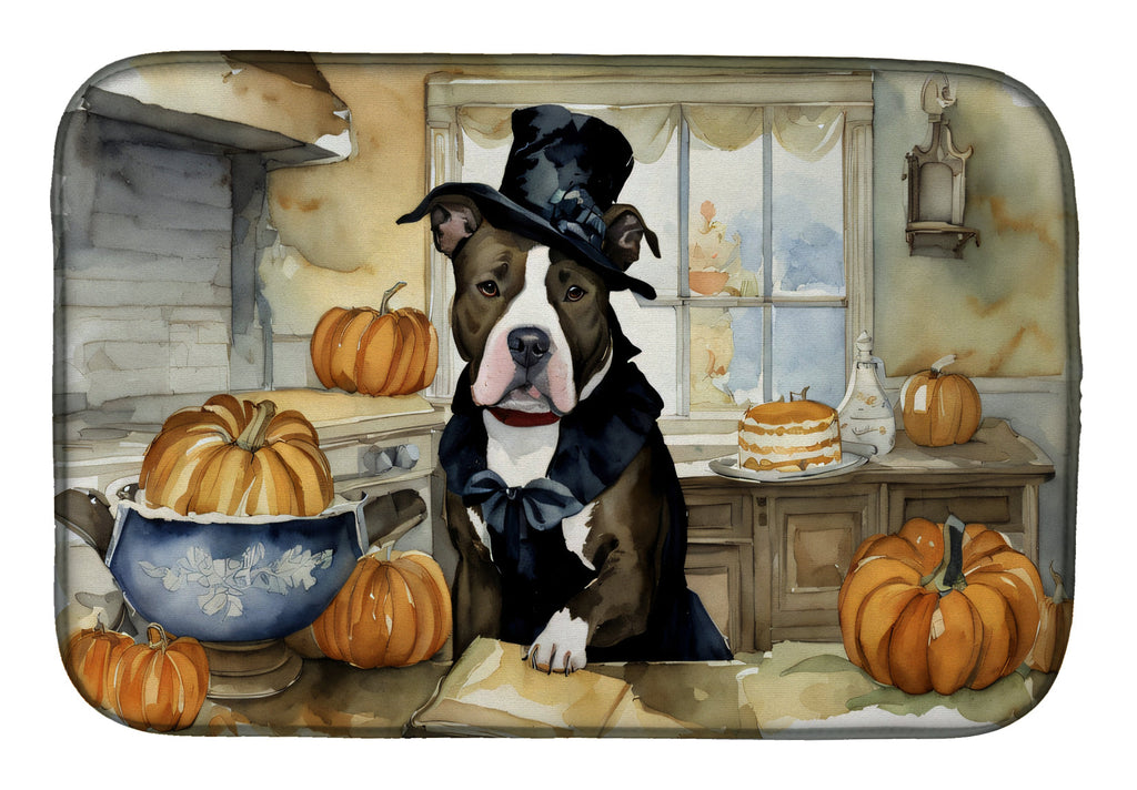 Pit Bull Terrier Fall Kitchen Pumpkins Dish Drying Mat Absorbent Dish Drying Mat Pad for Kitchen Counter Dish Drainer Mat for Countertop, 14 x 21", Multicolor