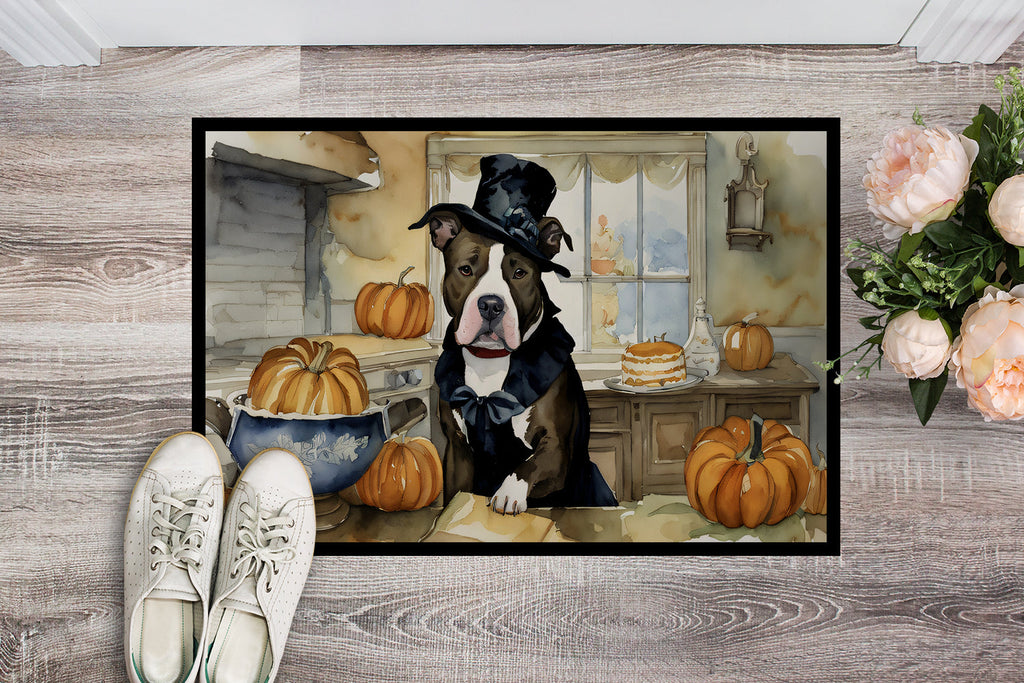 Pit Bull Terrier Fall Kitchen Pumpkins Doormat Indoor Outdoor 18H X 27W Front Door Mat Rugs for Entryway, Non Slip Washable