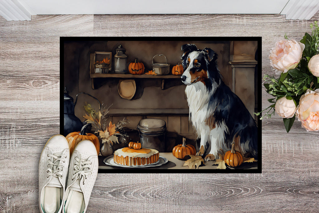 Australian Shepherd Fall Kitchen Pumpkins Doormat Indoor Outdoor 24H X 36W Front Door Mat Rugs for Entryway, Non Slip Washable Low Pile,