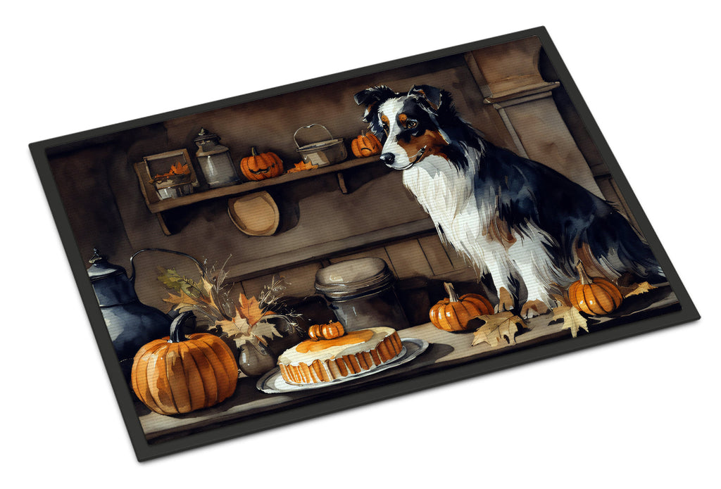 Australian Shepherd Fall Kitchen Pumpkins Doormat Indoor Outdoor 18H X 27W Front Door Mat Rugs for Entryway, Non Slip Washable