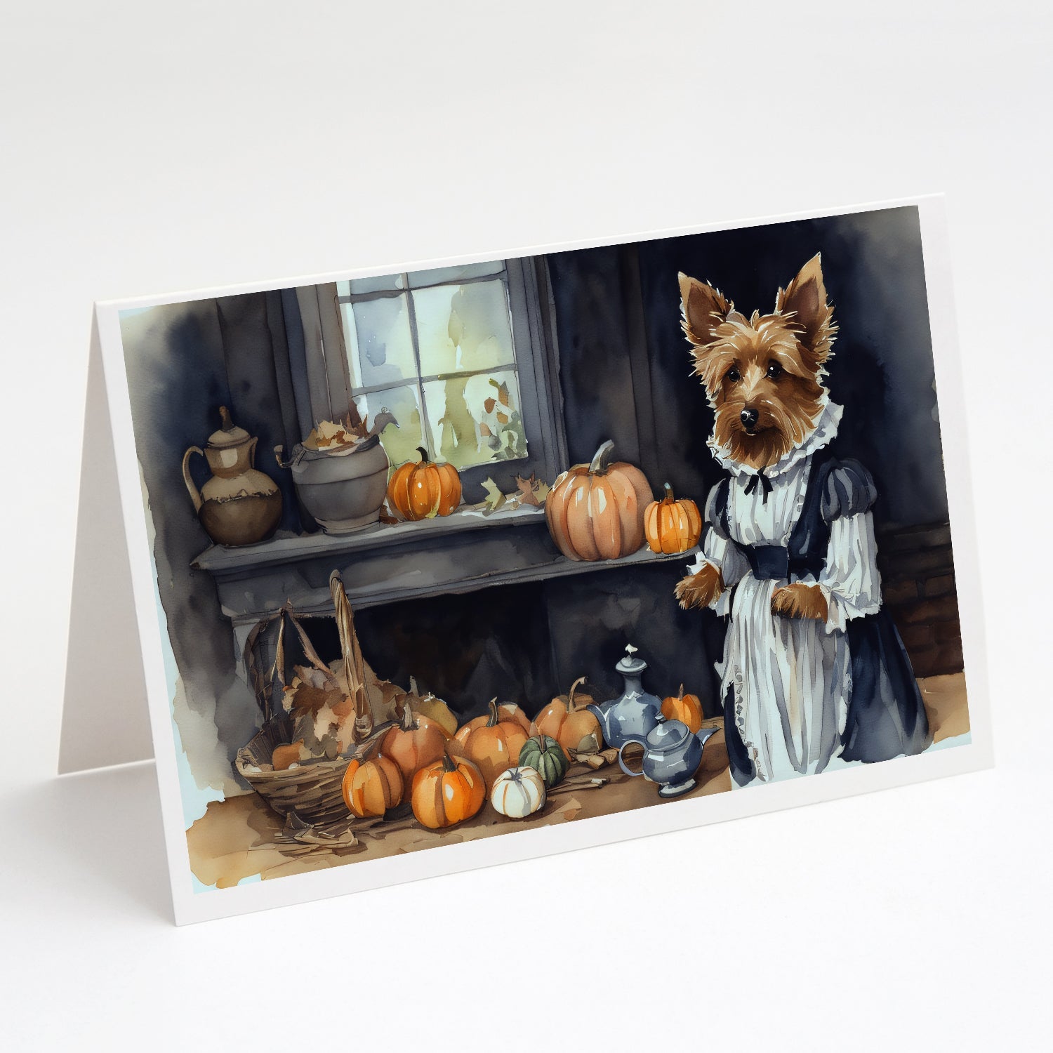 Australian Terrier Fall Kitchen Pumpkins Greeting Cards Pack of 8 Blank Cards with Envelopes Whimsical A7 Size 5x7