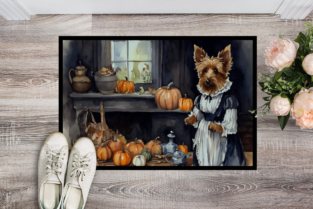 Australian Terrier Fall Kitchen Pumpkins Doormat Indoor Outdoor 18H X 27W Front Door Mat Rugs for Entryway, Non Slip Washable