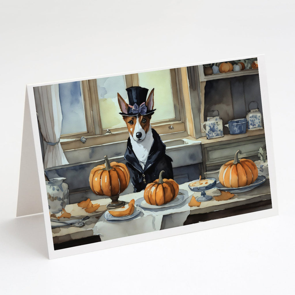 Basenji Fall Kitchen Pumpkins Greeting Cards Pack of 8 Blank Cards with Envelopes Whimsical A7 Size 5x7