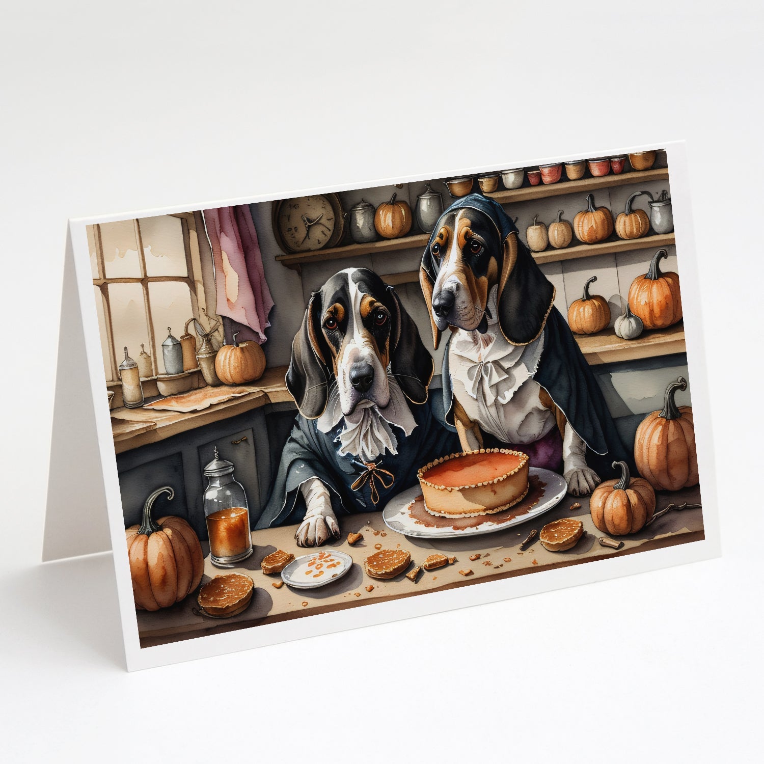 Basset Hound Fall Kitchen Pumpkins Greeting Cards Pack of 8 Blank Cards with Envelopes Whimsical A7 Size 5x7