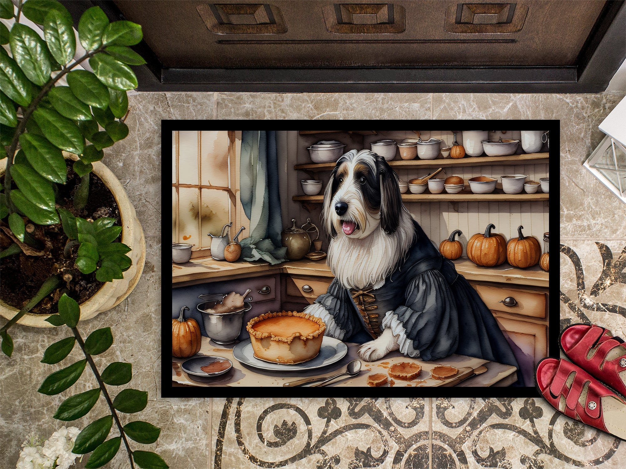 Bearded Collie Fall Kitchen Pumpkins Doormat Indoor Outdoor 18H X 27W Front Door Mat Rugs for Entryway, Non Slip Washable
