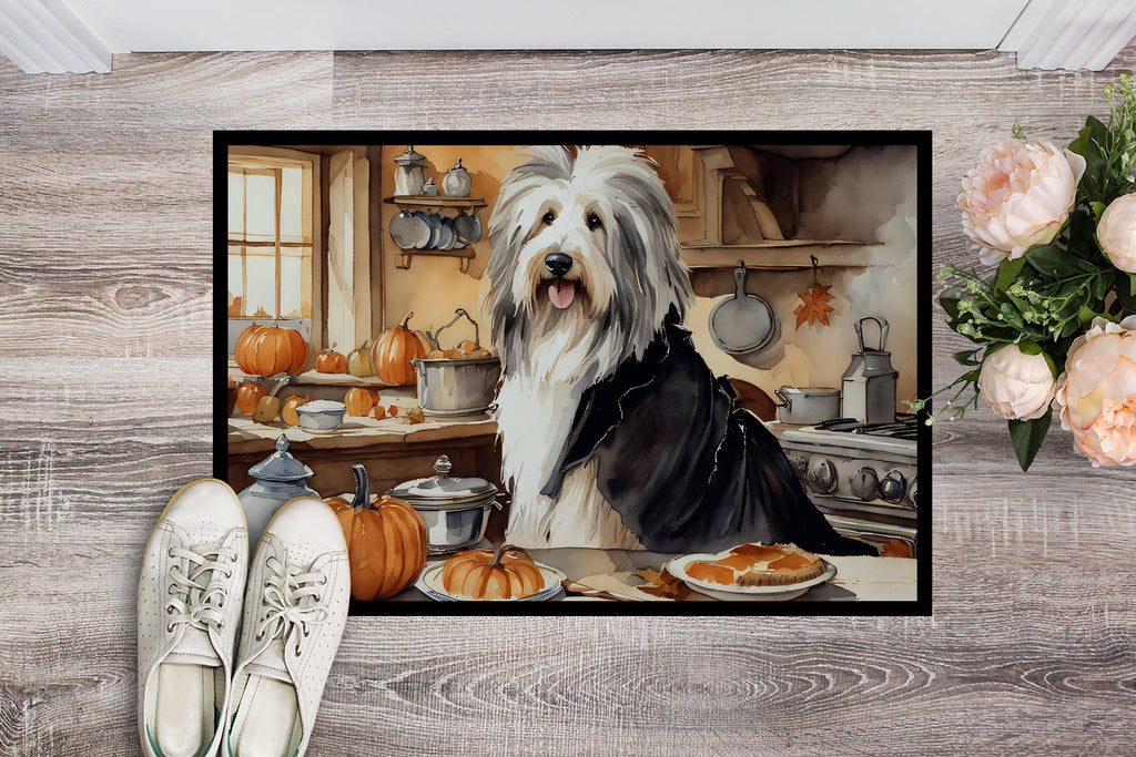Bearded Collie Fall Kitchen Pumpkins Doormat Indoor Outdoor 18H X 27W Front Door Mat Rugs for Entryway, Non Slip Washable