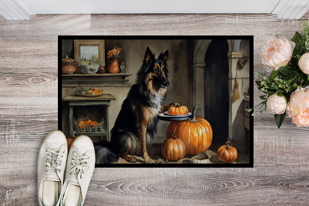 Belgian Tervuren Fall Kitchen Pumpkins Doormat Indoor Outdoor 18H X 27W Front Door Mat Rugs for Entryway, Non Slip Washable