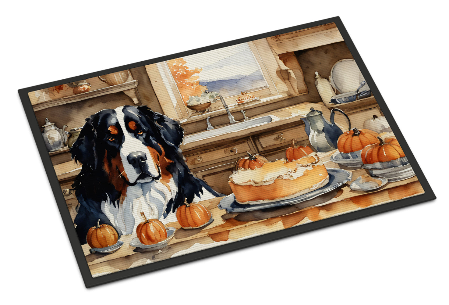 Bernese Mountain Dog Fall Kitchen Pumpkins Doormat Indoor Outdoor 18H X 27W Front Door Mat Rugs for Entryway, Non Slip Washable